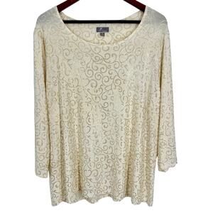 JM Collection Woman Plus Size 1X Super Sparkly GOLD Metallic Blouse Shirt Top